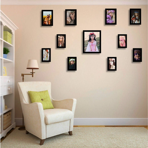 ABHINAVA ONLINE Abhinava Synthetic Wood Photo Frames for Wall & Table - Set of 11 - 8"x 10" & 4"x 6" & 5"x 7", BLACK